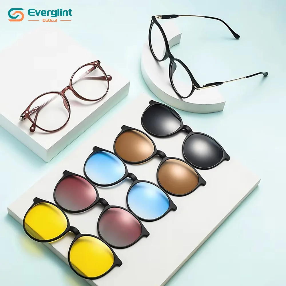 EG46 6 Set Magnetic Clip-on Sunglasses Men Polarized Sunglasses Myopia Hyperopia Glasses Women's Sun