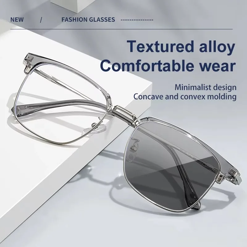 EG47 Men's Prescription Photochromic Metal Square Sunglasses Men Blocking Retro Glasses Myopia Women